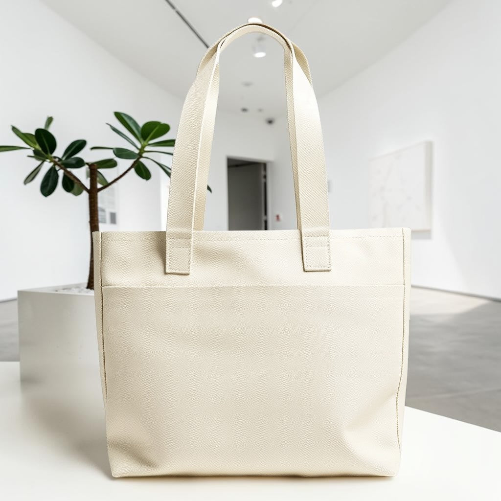 Vorta Zip-Top Canvas Tote Bag - Secure Minimalist Shoulder Bag for Daily Commute - Water-Resistant Lining & Hidden Pocket - Cream White