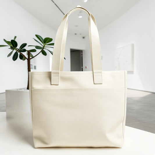Vorta Zip-Top Canvas Tote Bag - Secure Minimalist Shoulder Bag for Daily Commute - Water-Resistant Lining & Hidden Pocket - Cream White